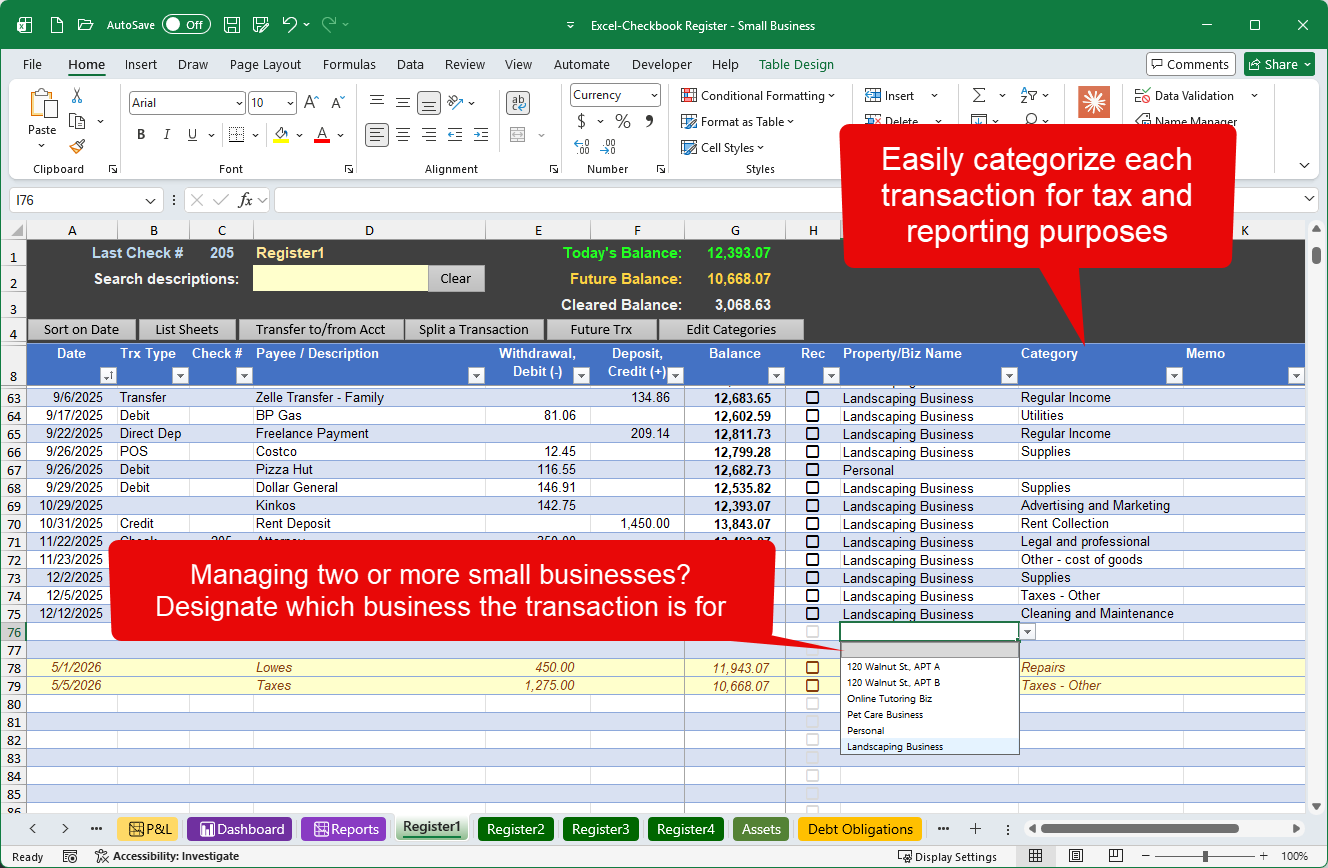 Replace quickbooks with small business Excel checkbook