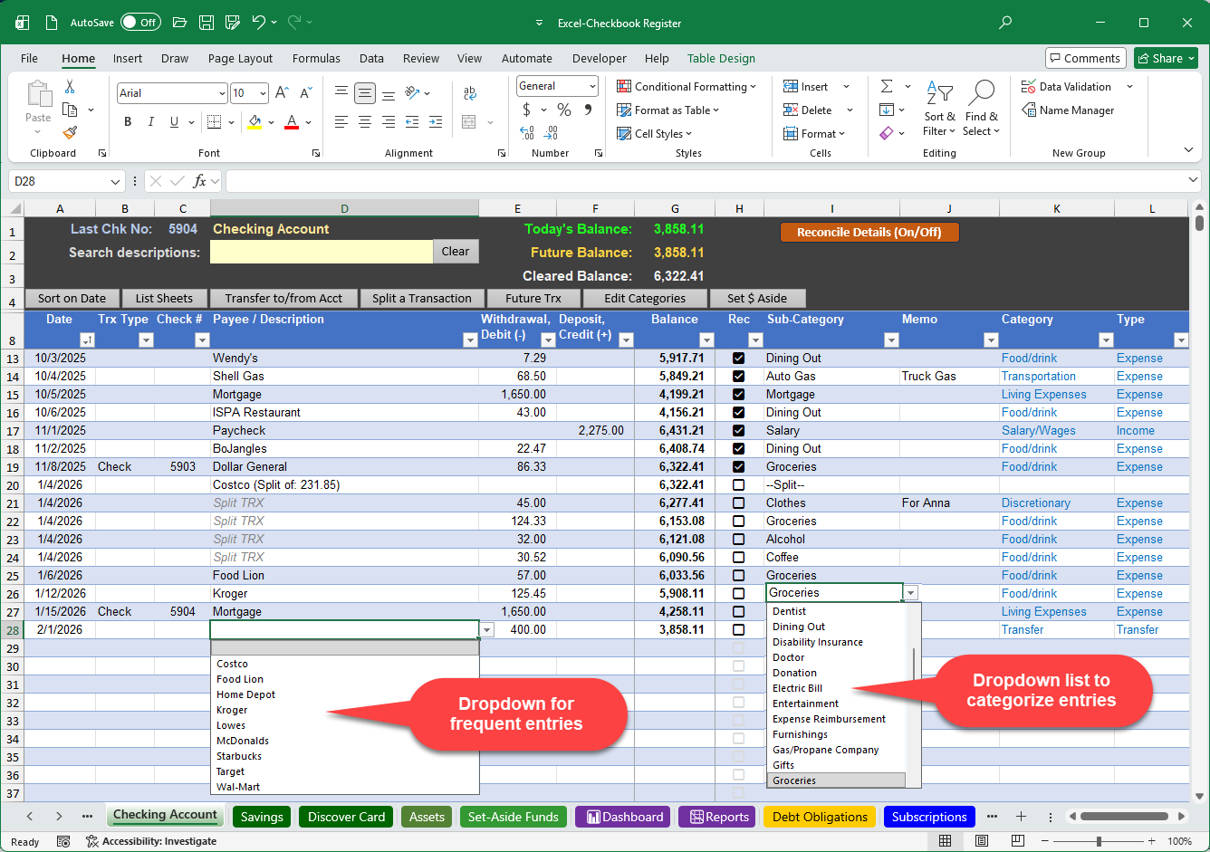 2026 A Better Excel Checkbook register April